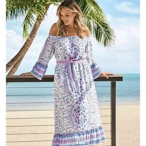 Lilly Pulitzer Abigail Blue Pink Midi Dress Resort White Time To Shine Size XS